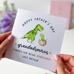 Personalised Father’s Day Card for Grandad Grandadsaurus Fun Dinosaur Name Roarsome Keepsake Card from Grandchild to Grandpa and Baby Dino
