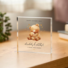 Personalised Father's Day Gift with Child Name Daddy Acrylic Plaque Cute Teddy Bear Keepsake Special Daddy and Baby Present Dada Bear