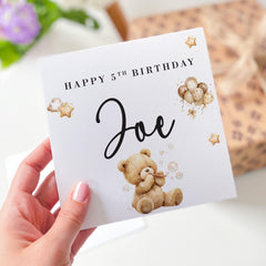 Personalised Fifth Birthday Card for Boy Girl Son Daughter Nephew Niece Godson 5th Birthday Cute Teddy Bear Design Keepsake for Toddler