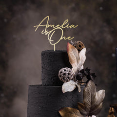 Personalised First Birthday Cake Topper, Custom Name, 1st Birthday Party, Wooden Gold Silver Rose Gold Black Decor