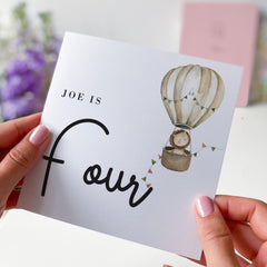 Personalised First Birthday Card for Boys or Girls Custom Name and Age 1st Hot Air Balloon and Lion Adorable Keepsake for Toddlers Nephew