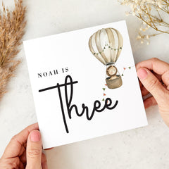 Personalised First Birthday Card for Boys or Girls Custom Name and Age 1st Hot Air Balloon and Lion Adorable Keepsake for Toddlers Nephew