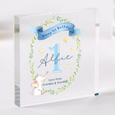 Personalised First Birthday Gift for Girl or Boy BLUE or PINK Acrylic Plaque Custom Name 1st Keepsake with Elephant Design Present for Baby