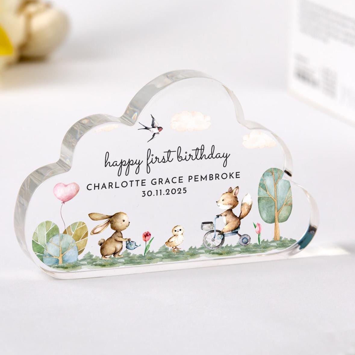 Personalised First Birthday Gift for Nephew Niece Son Daughter Grandson Granddaughter Baby Boy Girl 1st Birthday Keepsake with Name & Date