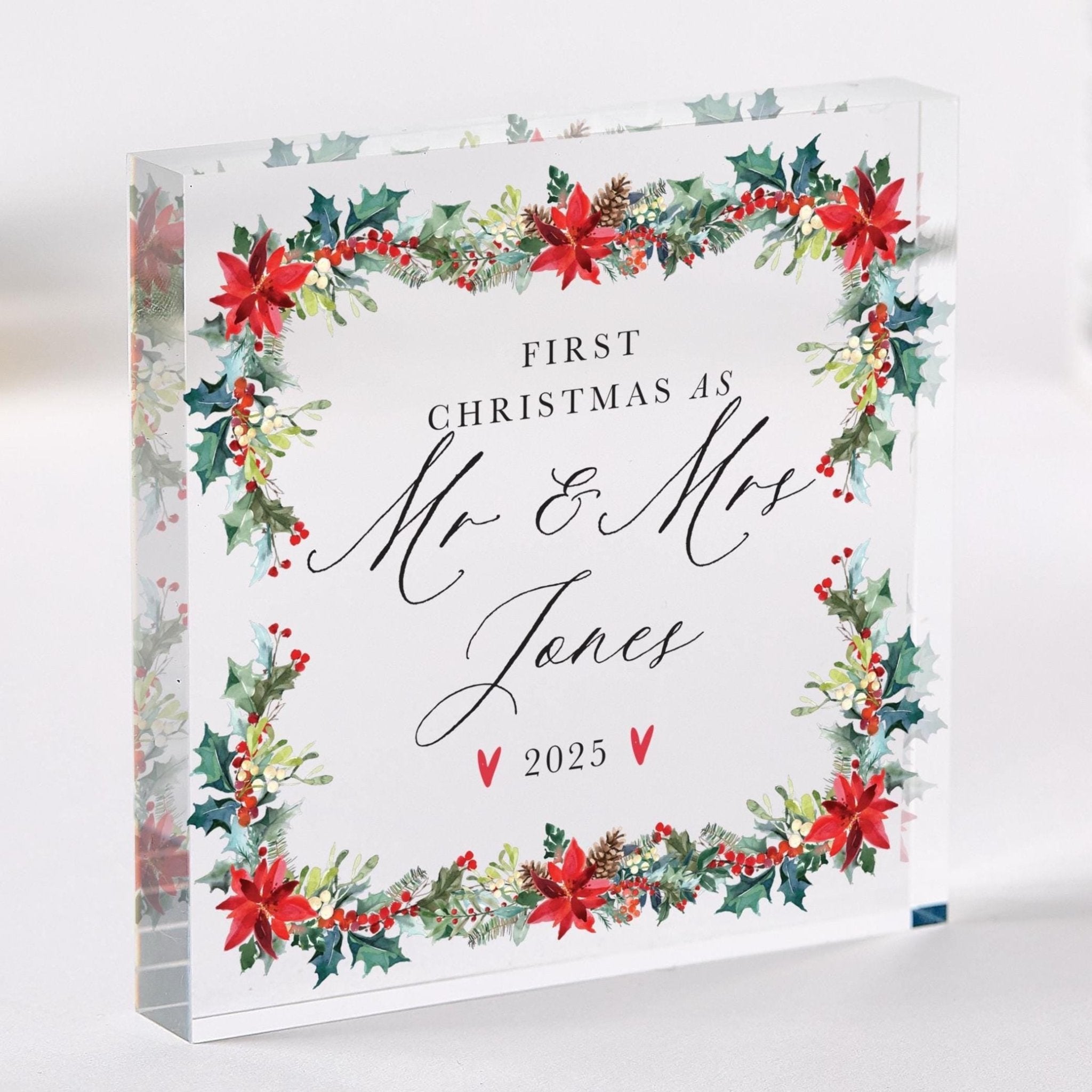 Personalised First Christmas as Mr & Mrs Gift Acrylic Plaque Wedding Keepsake for Newlywed Couple Husband and Wife