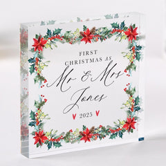 Personalised First Christmas as Mr & Mrs Gift Acrylic Plaque Wedding Keepsake for Newlywed Couple Husband and Wife