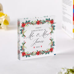 Personalised First Christmas as Mr & Mrs Gift Acrylic Plaque Wedding Keepsake for Newlywed Couple Husband and Wife