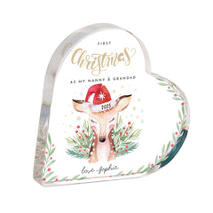 Personalised First Christmas as My Nanny & Grandad Gift for New Grandparents – Acrylic Plaque – Cute Reindeer Design Keepsake