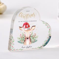 Personalised First Christmas as My Nanny & Grandad Gift for New Grandparents – Acrylic Plaque – Cute Reindeer Design Keepsake
