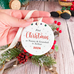 Personalised First Christmas as Nanny and Grandad Ceramic Ornament Name Keepsake Special gift