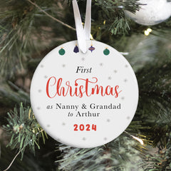 Personalised First Christmas as Nanny and Grandad Ceramic Ornament Name Keepsake Special gift