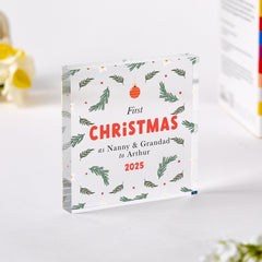 Personalised First Christmas as Nanny & Grandad Acrylic Plaque Grandparents Keepsake Gift from Grandchild or Family Xmas Present