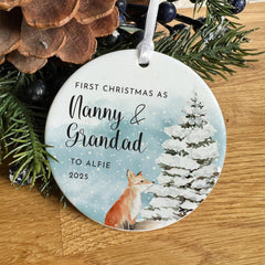 Personalised First Christmas as Nanny & Grandad Ornament Tree Decoration Woodland Fox Design Gift from Grandchild