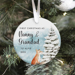 Personalised First Christmas as Nanny & Grandad Ornament Tree Decoration Woodland Fox Design Gift from Grandchild