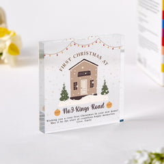 Personalised First Christmas at New Home Gift Acrylic Plaque Housewarming Keepsake for Couple Family Friends or Newlyweds