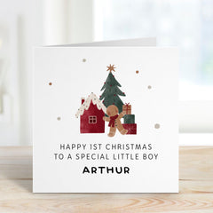 Personalised First Christmas Card for Little Boy – Cute Gingerbread & Tree Design – Custom Xmas Keepsake for Son, Grandson, Nephew or Godson