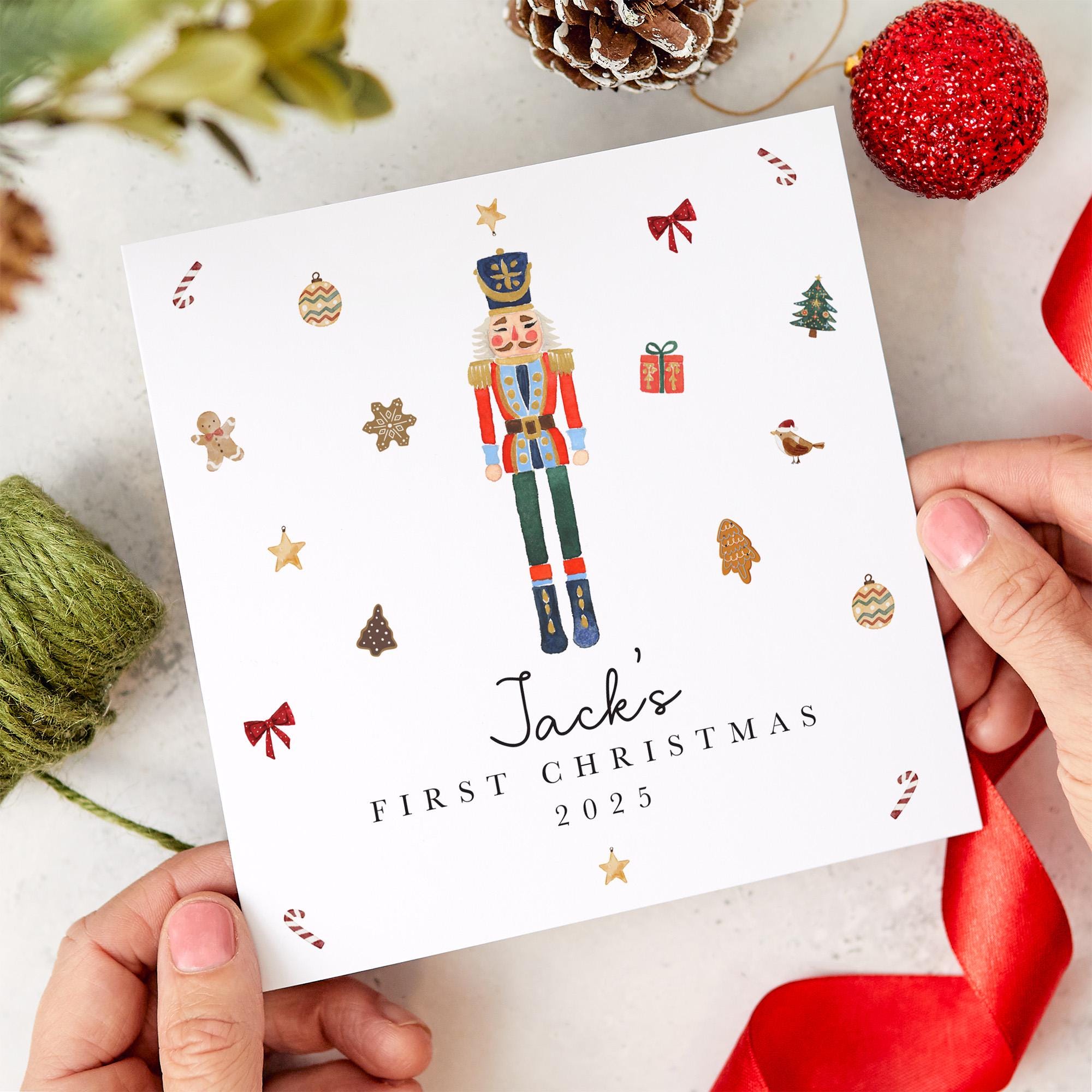 Personalised First Christmas Card for Nephew Son Grandson Nutcracker Ballerina or Soldier Design – Keepsake Xmas Card for Baby Boy or Girl