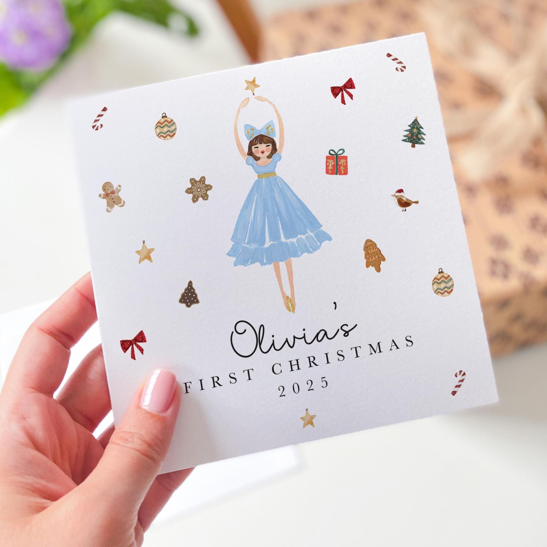 Personalised First Christmas Card for Niece Daughter Granddaughter Nutcracker Ballerina or Soldier Design Xmas Keepsake Baby Boy or Girl