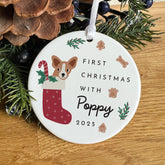 Personalised First Christmas Ceramic Ornament with Dog Gift for Puppy Dog Owner or Dog Lover Pet Keepsake Tree Decoration with Name