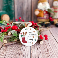 Personalised First Christmas Ceramic Ornament with Dog Gift for Puppy Dog Owner or Dog Lover Pet Keepsake Tree Decoration with Name