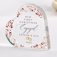 Personalised First Christmas Engaged Acrylic Heart Plaque – Engagement Keepsake Gift for Fiancé & Fiancée Xmas Gift For Her Him