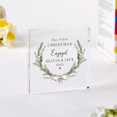 Personalised First Christmas Engaged Acrylic Keepsake – Xmas Romantic Holiday Gift for Fiancé or Fiancée