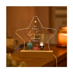 Personalised First Christmas Gift for Boy or Girl – Star Night Light – Custom Baby LED Lamp Keepsake for Child, Nephew, Niece, Son, Daughter