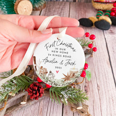 Personalised First Christmas in New Home Ceramic Ornament 1st Xmas Gift for Wife Husband Newlyweds Family Custom Address Tree Decor