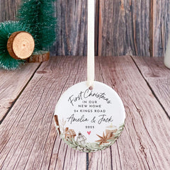 Personalised First Christmas in New Home Ceramic Ornament 1st Xmas Gift for Wife Husband Newlyweds Family Custom Address Tree Decor