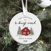 Personalised First Christmas in New Home Ceramic Ornament Gift for Couple Newlyweds Family Friends Custom Address Cottage Tree Decor
