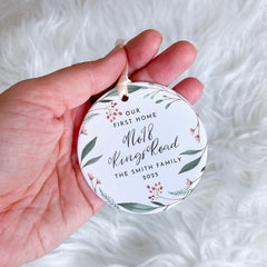 Personalised First Christmas in Our New Home Ceramic Ornament Custom Address Tree Decoration Keepsake Gift for Couple Husband Wife