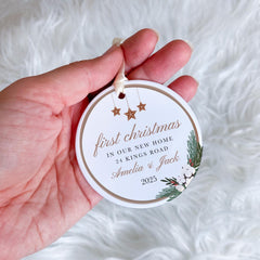 Personalised First Christmas in Our New Home Ceramic Ornament Gift for Wife Husband Couple Newlyweds Friends Custom Address Tree Decor