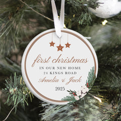 Personalised First Christmas in Our New Home Ceramic Ornament Gift for Wife Husband Couple Newlyweds Friends Custom Address Tree Decor