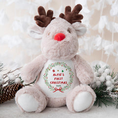 Personalised First Christmas Toy - Gift for Nephew Niece Grandson Granddaughter Son Daughter - Reindeer Teddy – Custom Name Plush