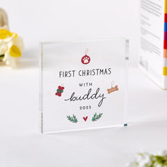 Personalised First Christmas with Pet Acrylic Plaque – Gift for Dog Cat Owner - 1st Xmas Keepsake for Pet Lovers