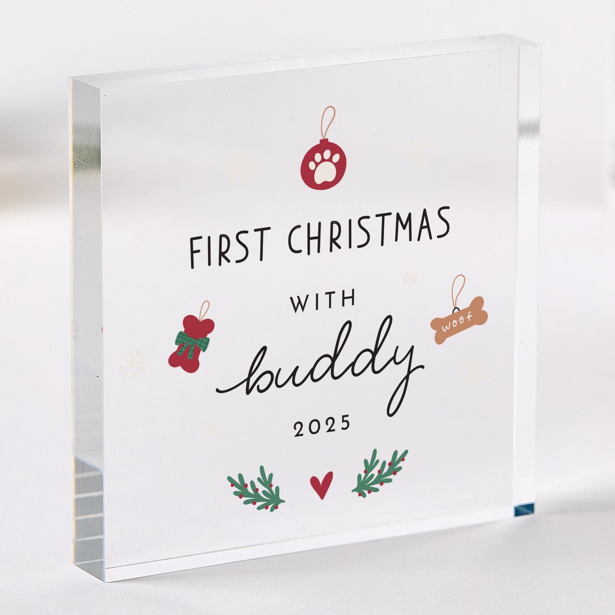 Personalised First Christmas with Pet Acrylic Plaque – Gift for Dog Cat Owner - 1st Xmas Keepsake for Pet Lovers