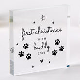 Personalised First Christmas with Pet Acrylic Plaque – Paw Print Design Keepsake for Dog or Cat Owner