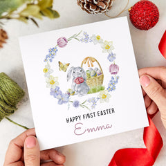 Personalised First Easter Card for Baby Easter Bunny Cute Floral 1st Easter Card Nephew Niece Grandson Granddaughter Stepson Stepdaughter