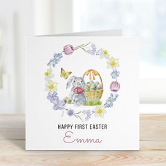 Personalised First Easter Card for Baby Easter Bunny Cute Floral 1st Easter Card Nephew Niece Grandson Granddaughter Stepson Stepdaughter