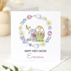 Personalised First Easter Card for Baby Easter Bunny Cute Floral 1st Easter Card Nephew Niece Grandson Granddaughter Stepson Stepdaughter