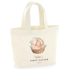 Personalised First Easter Tote Bag Gift – Bunny Egg Hunt Bag with Custom Name