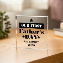 Personalised First Father's Day Acrylic Plaque with Names and Year Our 1st Fathers Day Keepsake Gift for Daddy from Baby or the bump