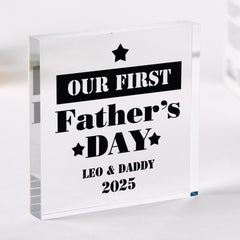 Personalised First Father's Day Acrylic Plaque with Names and Year Our 1st Fathers Day Keepsake Gift for Daddy from Baby or the bump