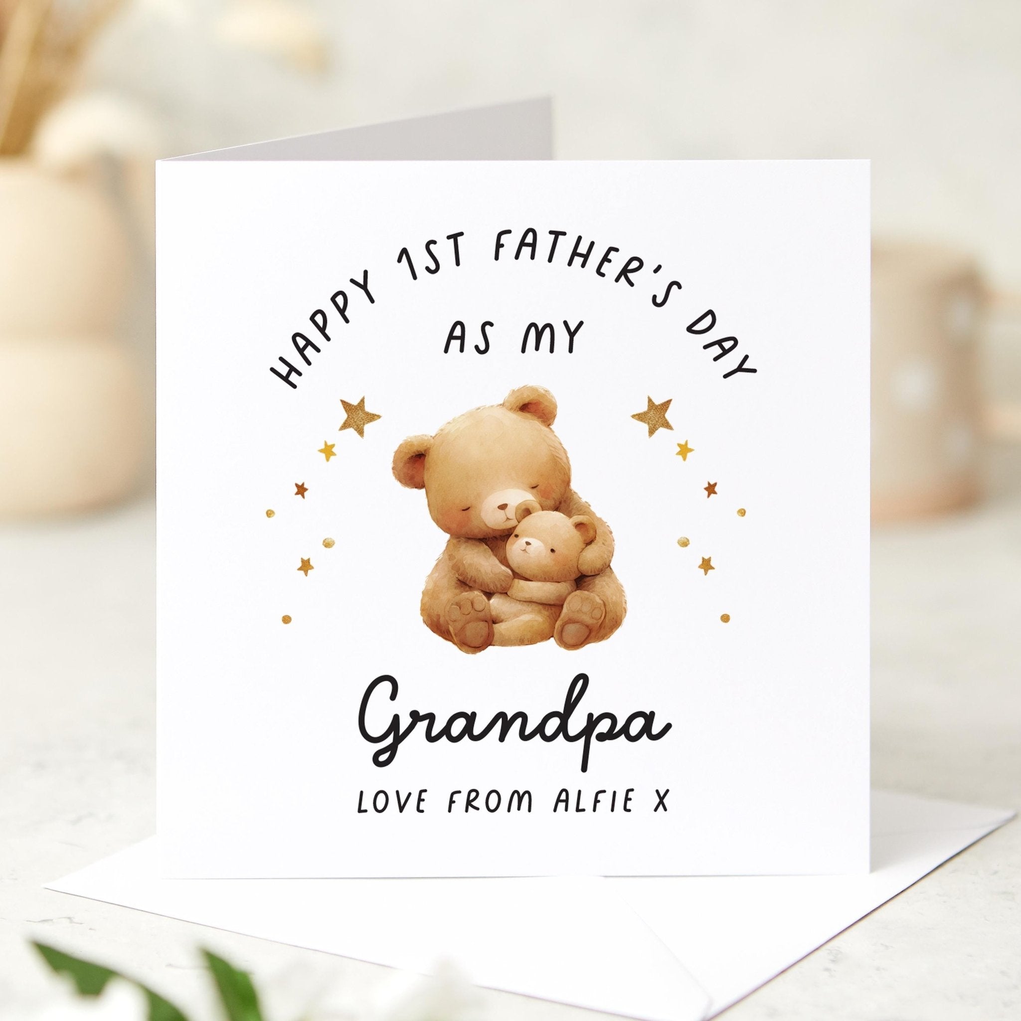 Personalised First Father’s Day Card for Daddy Custom Name Cute Bear Design Keepsake Card from Son Daughter Our 1st Fathers Day Gift Card