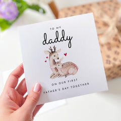 Personalised First Father’s Day Card for Daddy Cute Deer Design Custom Name Keepsake Card from Baby Son or Daughter