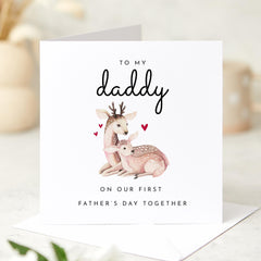 Personalised First Father’s Day Card for Daddy Cute Deer Design Custom Name Keepsake Card from Baby Son or Daughter