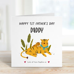 Personalised First Father’s Day Card for Daddy with Name Cute Tiger Keepsake Card from Baby Daughter Son New Dad Gift Card Daddy and Mini