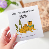 Personalised First Father’s Day Card for Daddy with Name Cute Tiger Keepsake Card from Baby Daughter Son New Dad Gift Card Daddy and Mini