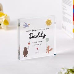 Personalised First Father's Day Gift for Dad Acrylic Plaque Cute Keepsake for 1st Fathers Day Daddy From Baby with Name & Year Dada Bear