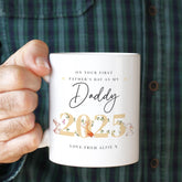 Personalised First Father's Day Mug and Coaster Gift Set for New Dad Name and Year Cute Woodland Animal Design for New Daddy 2025